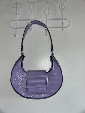 Lavender Croc-Embossed Crescent Shoulder Bag